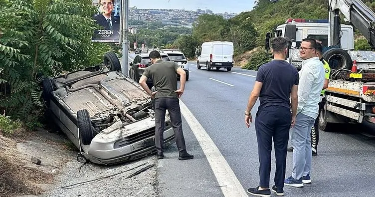 Kağıthane’de bankete giren otomobil takla attı